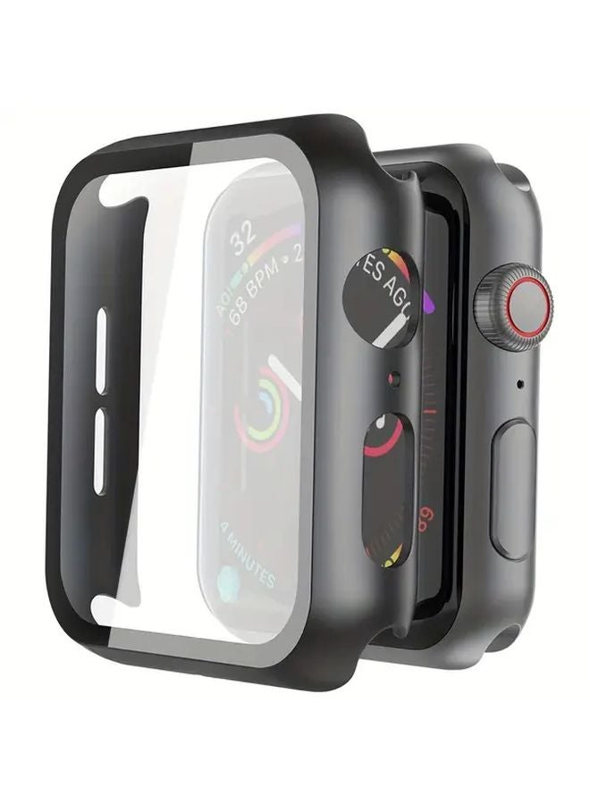 Black 2 Pack Hard PC Case with Tempered Glass Screen Protector for Apple Watch Series 6 SE 5 4 44mm - Image 1